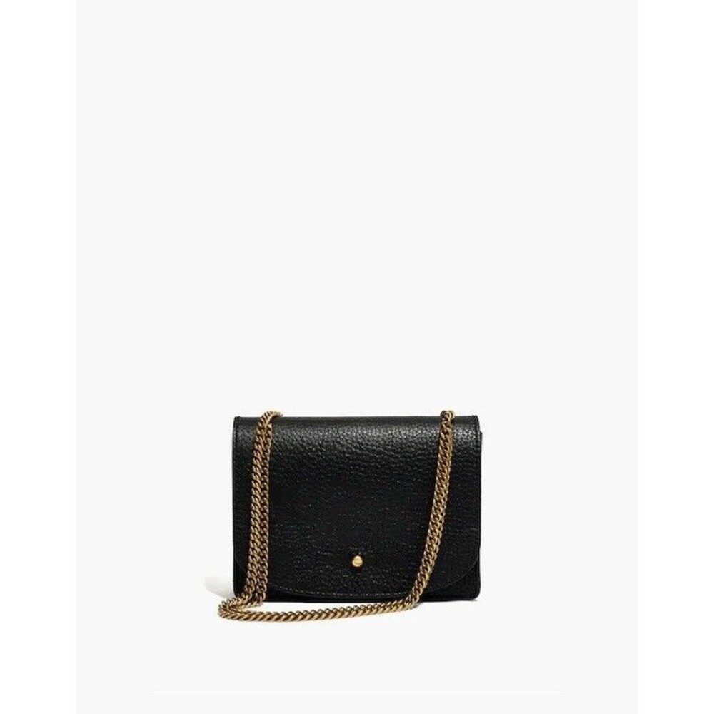 Madewell Black Leather Chain Strap Crossbody Bag Small Flap Purse
